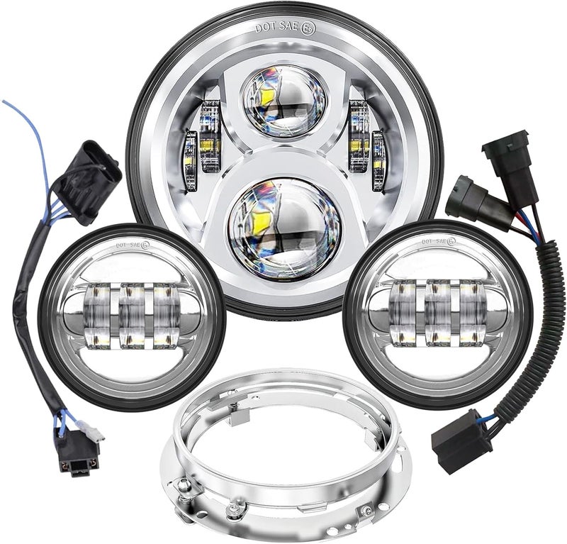 AVLUZ 7 inch Motorcycle LED Headlights 4.5" Fog Passing Lights DOT Kit For Harley Davidson Ultra Classic Road King Street Glide Heritage Softail Switchback Electra Glide CVO Tri Glide harley headlight - Image 1